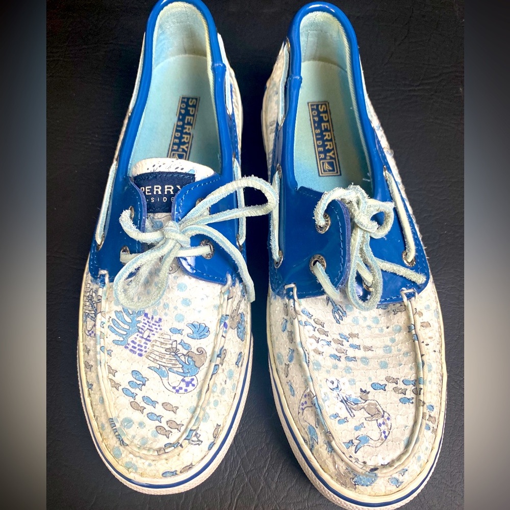 Sperry Top-Sider Blue White Mermaid Boat Casual Shoes Lace Up Womens Size 6.5